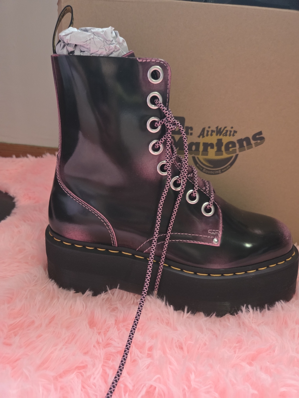 Dr. Martens Women's Glossy Plum Lace-Up Platform Boots - Picture 3 of 9